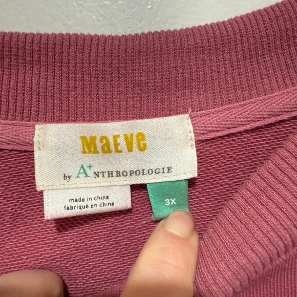 Maeve Anthropologie Layered Tunic Sweatshirt 3X Mixed Media Puff Sleeve Mauve Pi - Picture 3 of 12